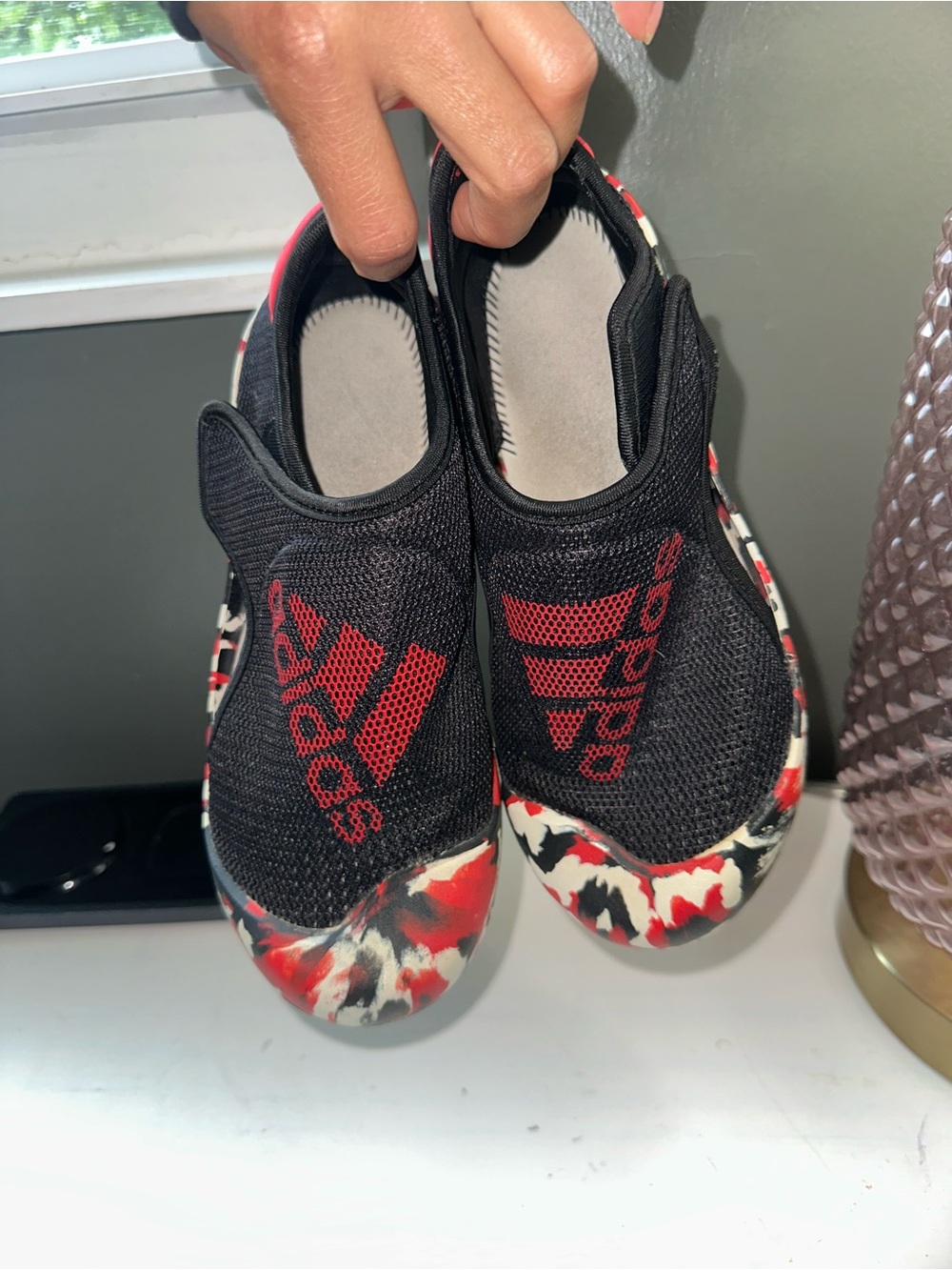 adidas Kids Black & Red Slip-On Athletic Shoes